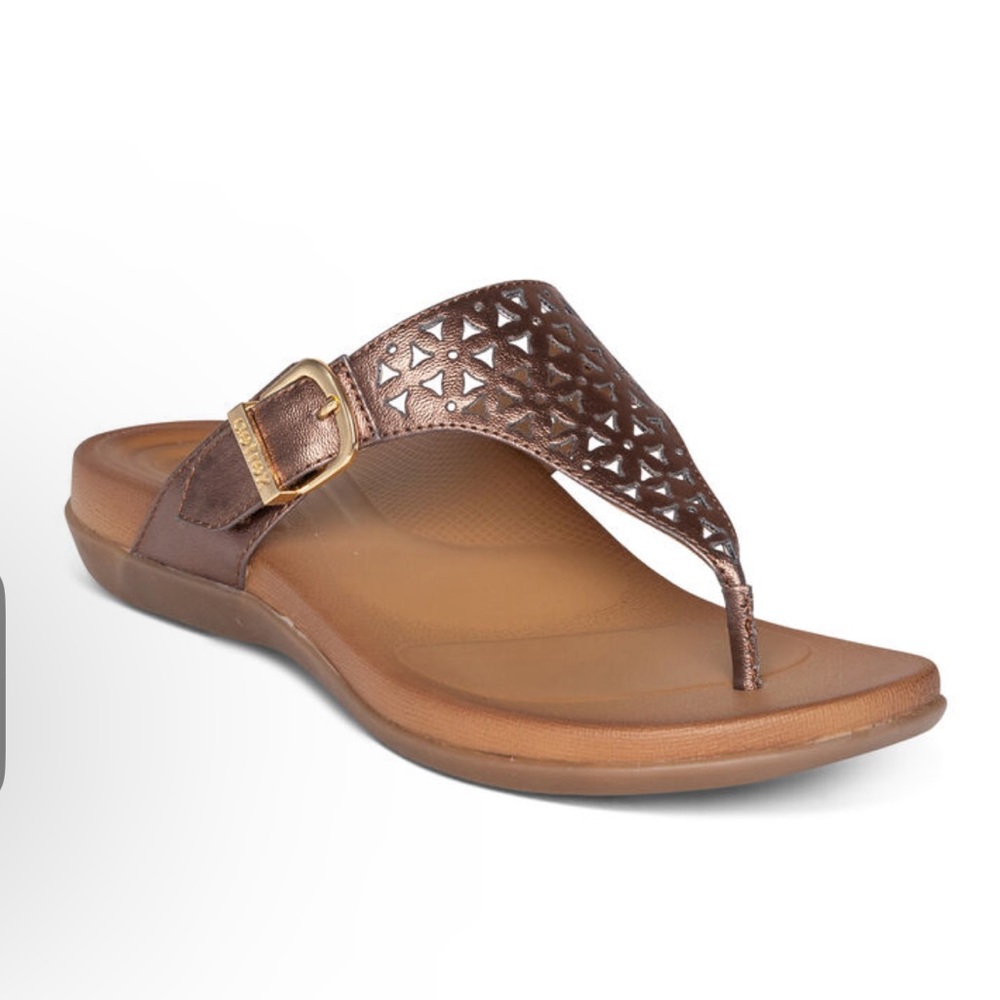 Aetrex Women’s Rita Adjustable‎ Thong Sandal Bronze Size 9-9.5